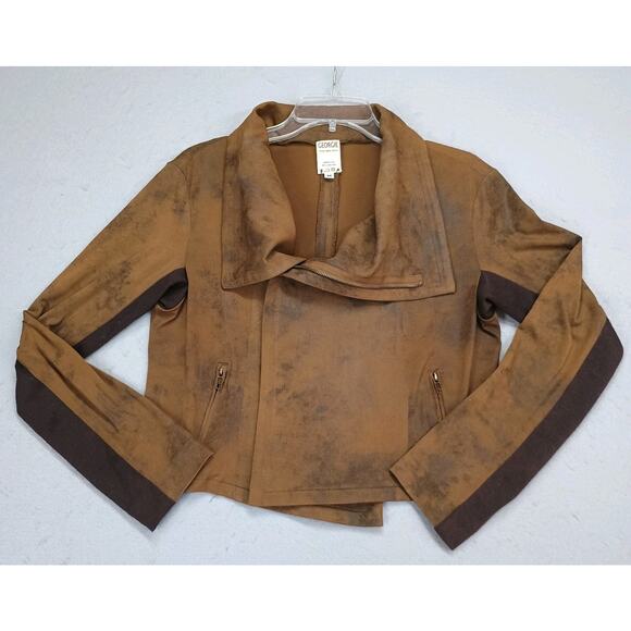 Georgie Jackets & Blazers - Georgie Sz Med. Brown Distressed Faux Leather Moto Jacket Collar Bikercore